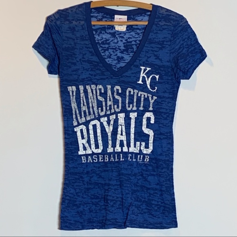 EUC KC‎ Kansas City Royals blue and white burnout T-shirt
